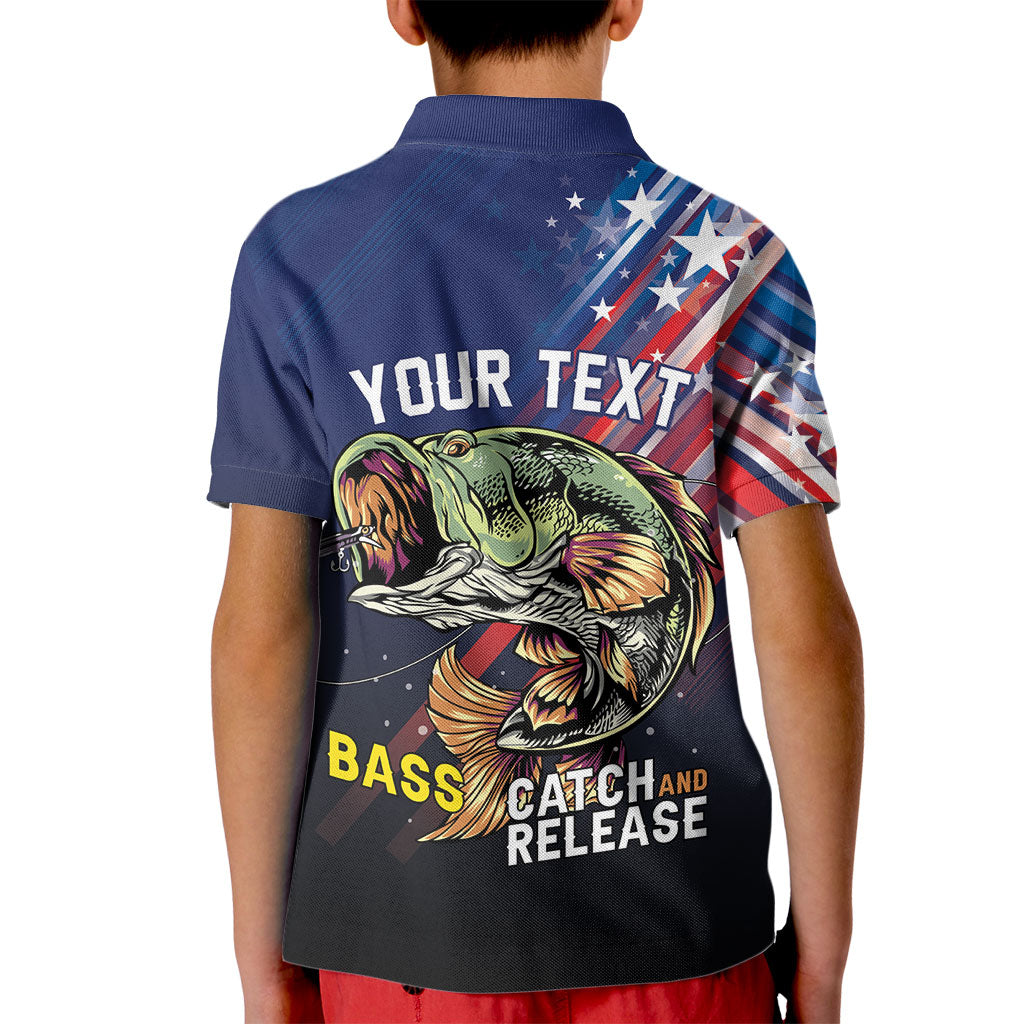 Personalized Largemouth Bass Fishing Kid Polo Shirt American Flag