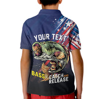 Personalized Largemouth Bass Fishing Kid Polo Shirt American Flag