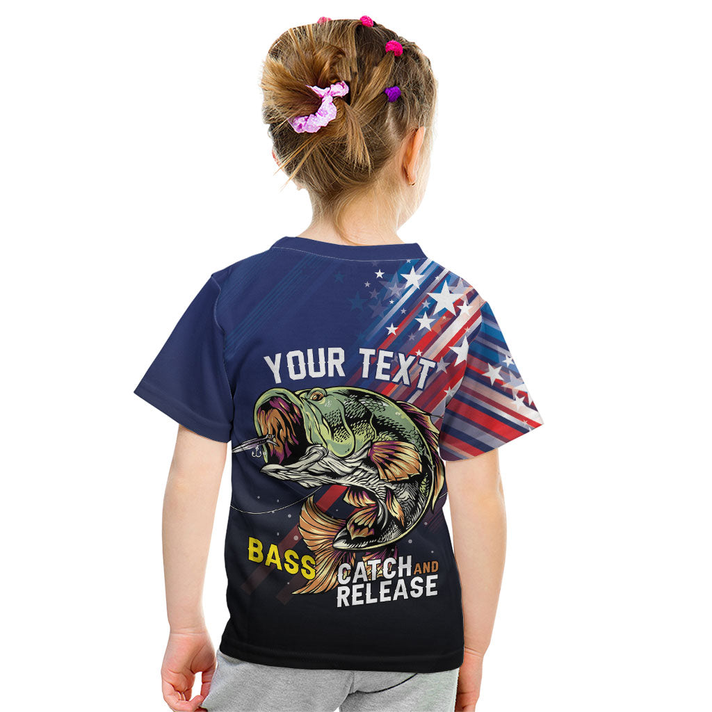 Personalized Largemouth Bass Fishing Kid T Shirt American Flag
