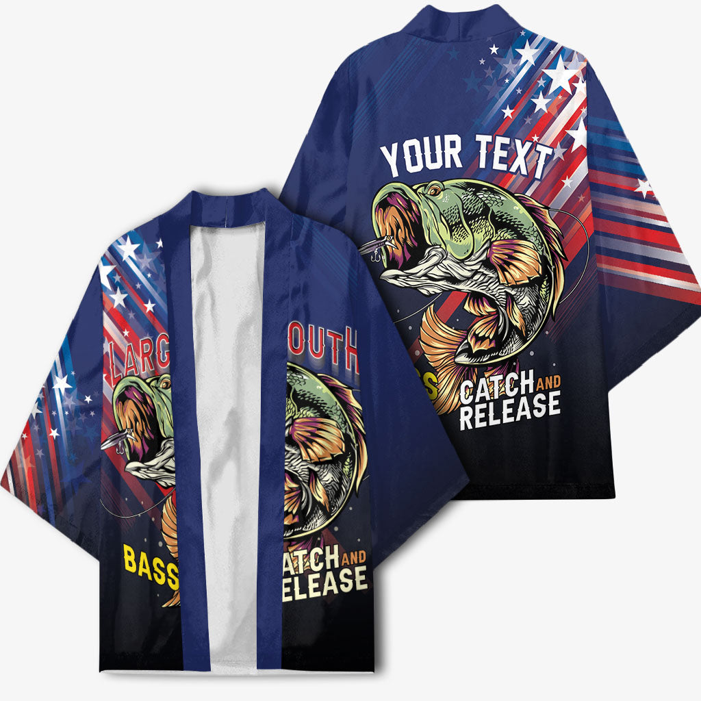 Personalized Largemouth Bass Fishing Kimono American Flag