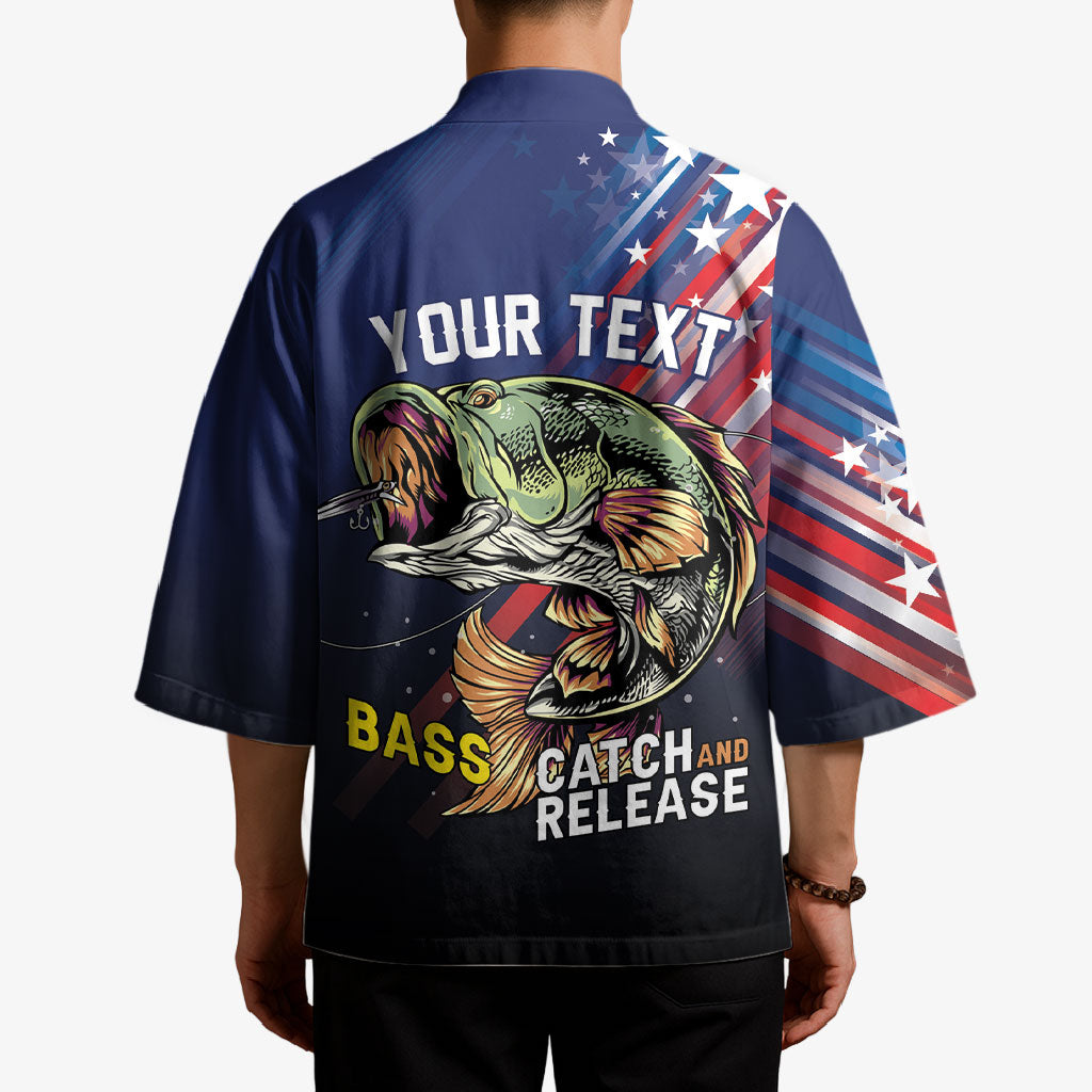 Personalized Largemouth Bass Fishing Kimono American Flag