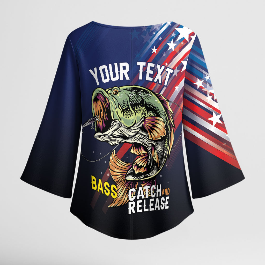 Personalized Largemouth Bass Fishing Kimono Sleeve Blouse American Flag