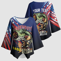 Personalized Largemouth Bass Fishing Kimono Sleeve Blouse American Flag