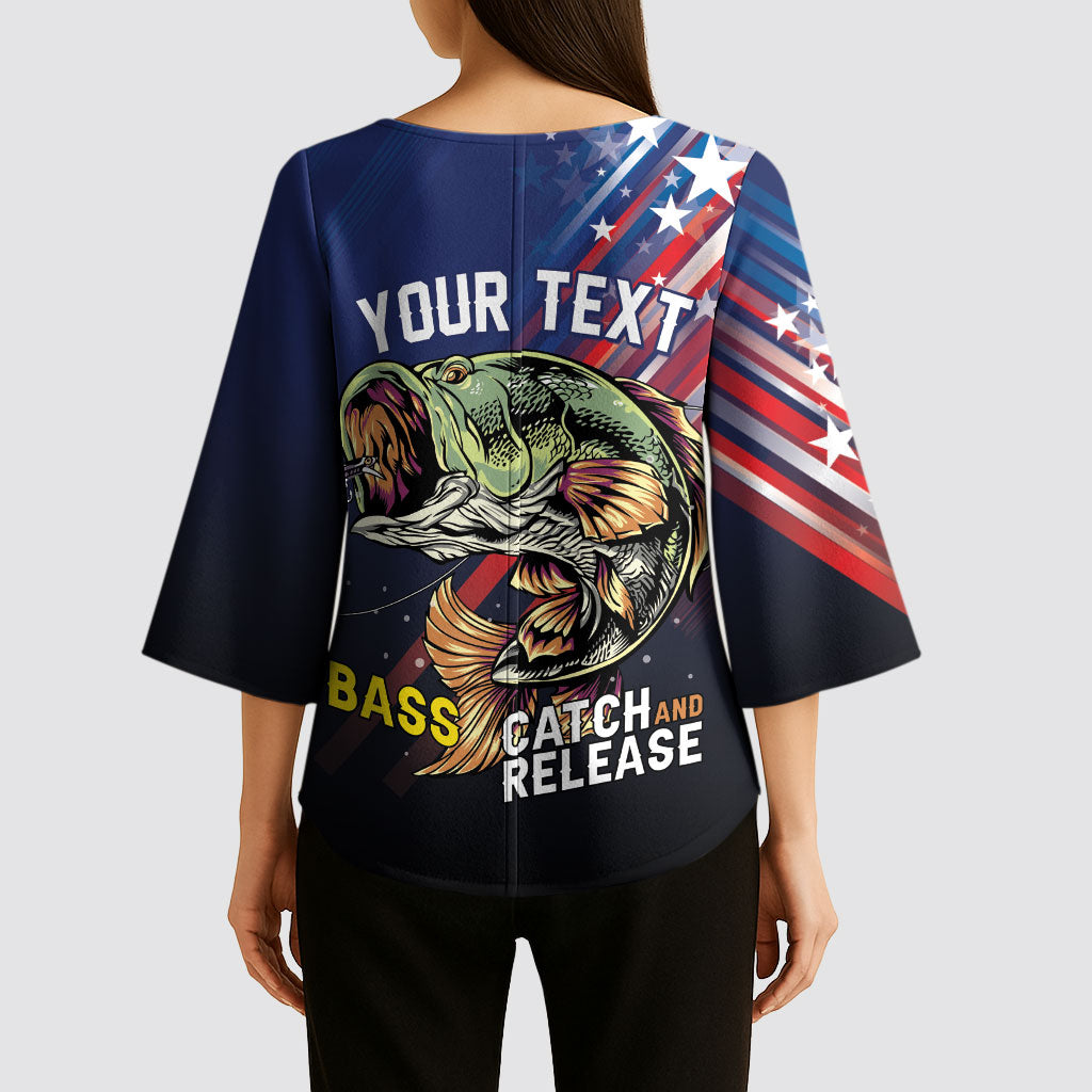 Personalized Largemouth Bass Fishing Kimono Sleeve Blouse American Flag
