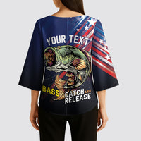 Personalized Largemouth Bass Fishing Kimono Sleeve Blouse American Flag