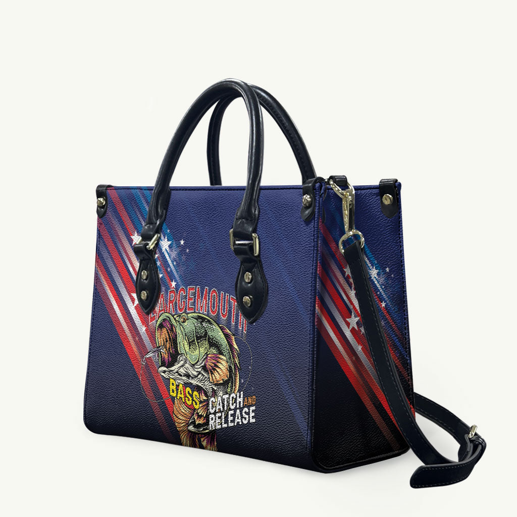 Largemouth Bass Fishing Leather Bag American Flag