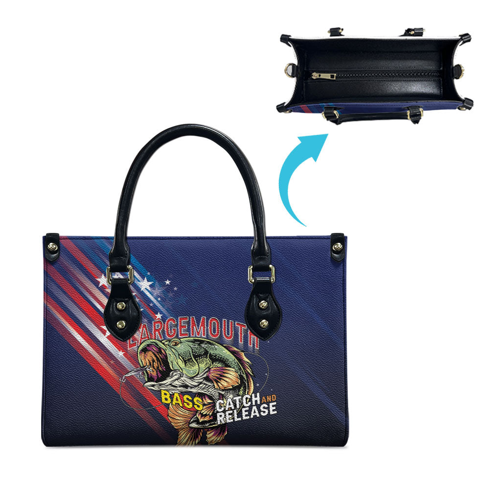 Largemouth Bass Fishing Leather Bag American Flag