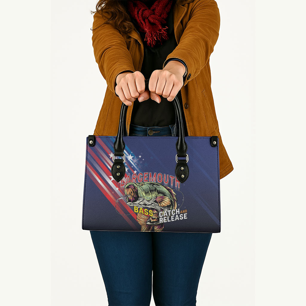 Largemouth Bass Fishing Leather Bag American Flag