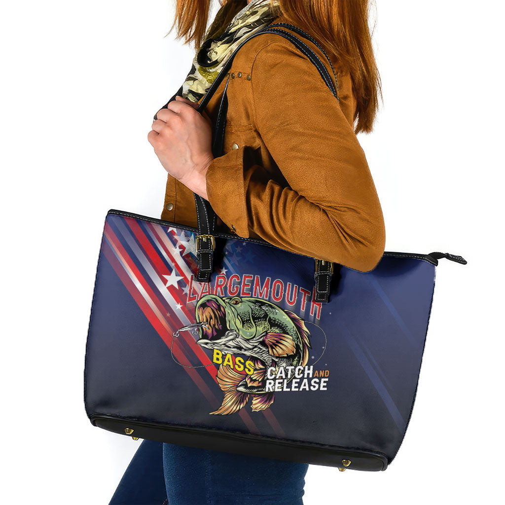 Largemouth Bass Fishing Leather Tote Bag American Flag