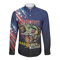Personalized Largemouth Bass Fishing Long Sleeve Button Shirt American Flag