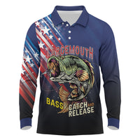 Personalized Largemouth Bass Fishing Long Sleeve Polo Shirt American Flag