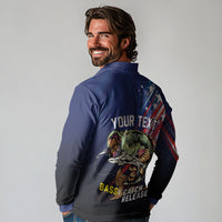 Personalized Largemouth Bass Fishing Long Sleeve Polo Shirt American Flag