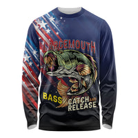 Personalized Largemouth Bass Fishing Long Sleeve Shirt American Flag