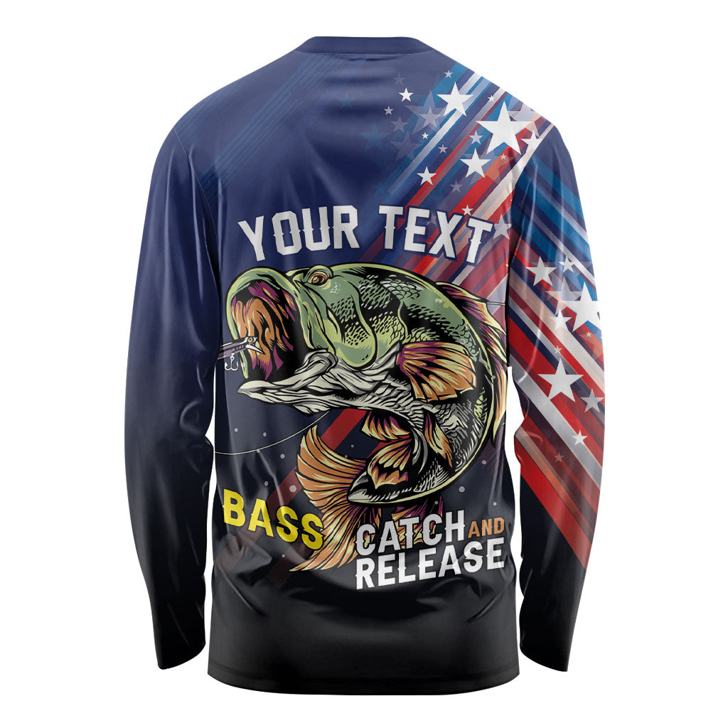 Personalized Largemouth Bass Fishing Long Sleeve Shirt American Flag