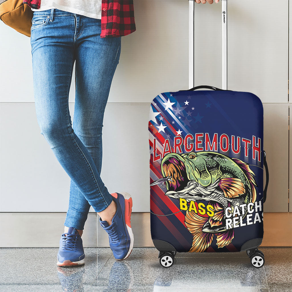 Largemouth Bass Fishing Luggage Cover American Flag
