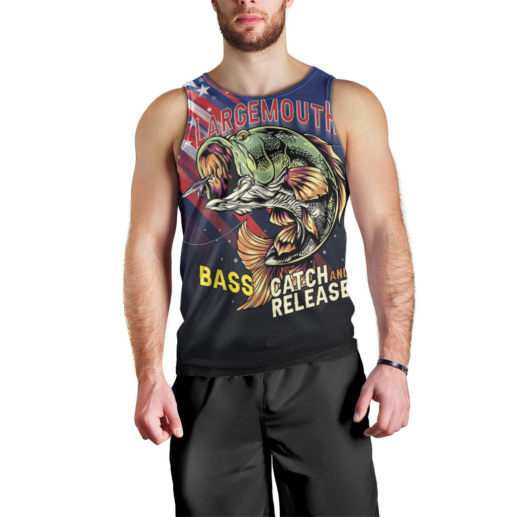 Personalized Largemouth Bass Fishing Men Tank Top American Flag