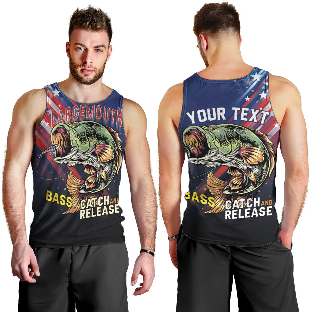 Personalized Largemouth Bass Fishing Men Tank Top American Flag
