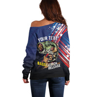 Personalized Largemouth Bass Fishing Off Shoulder Sweater American Flag