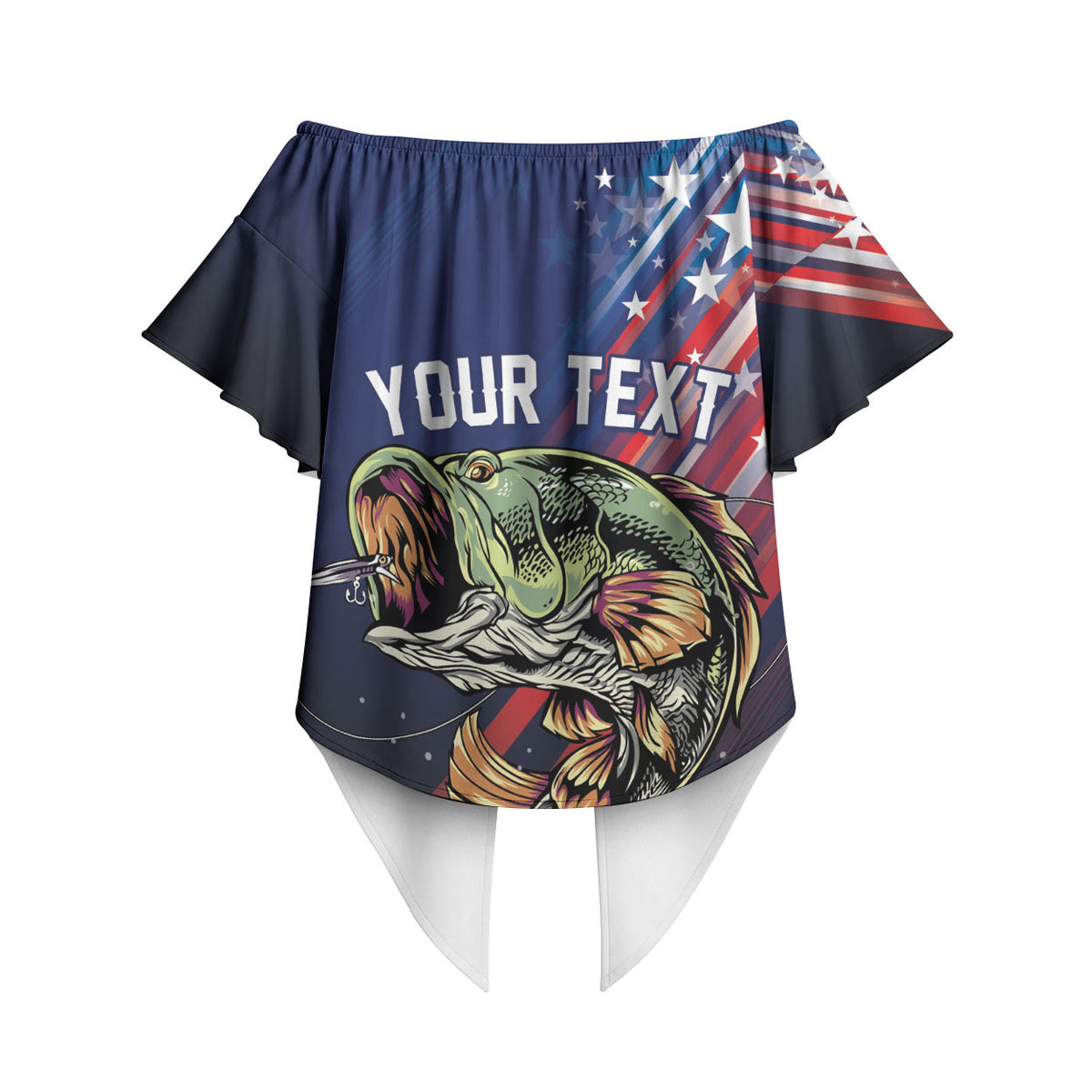 Personalized Largemouth Bass Fishing Off Shoulder Wrap Waist Top American Flag