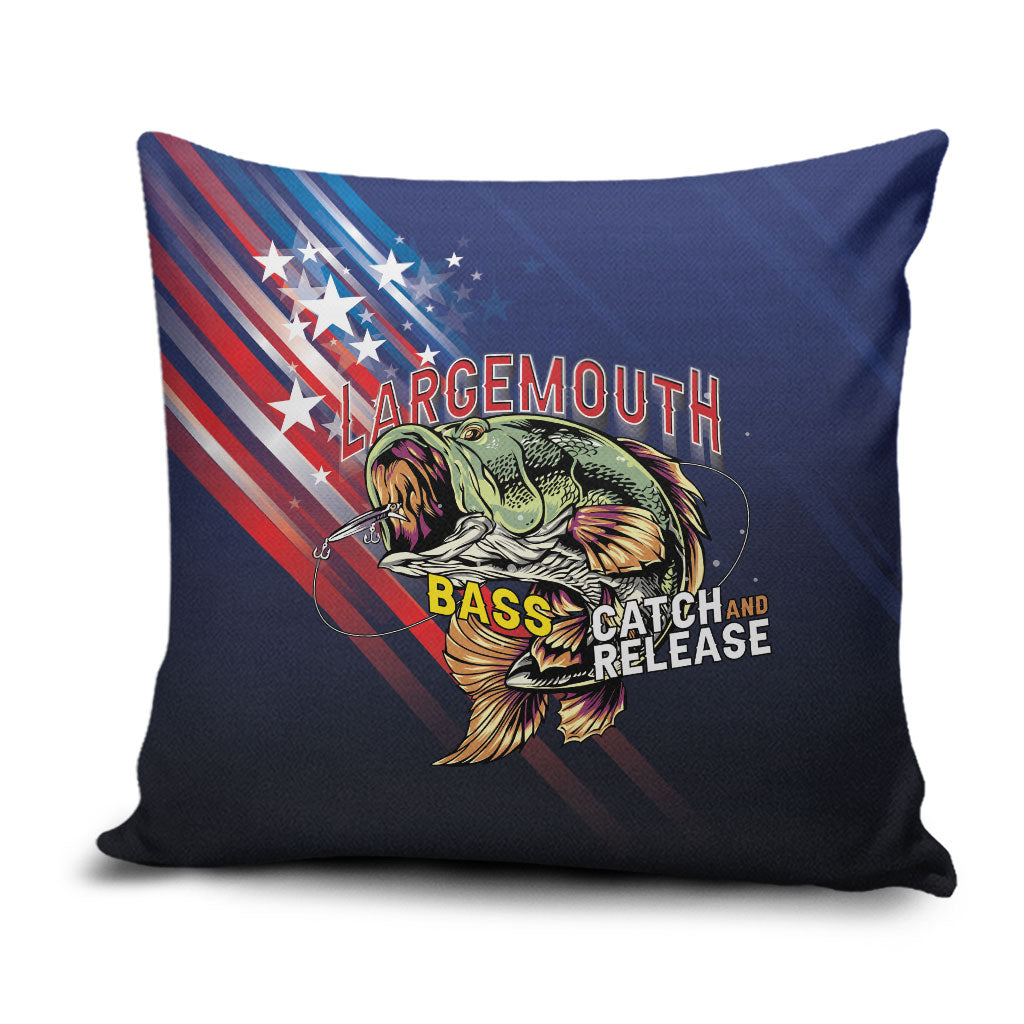 Largemouth Bass Fishing Pillow Cover American Flag