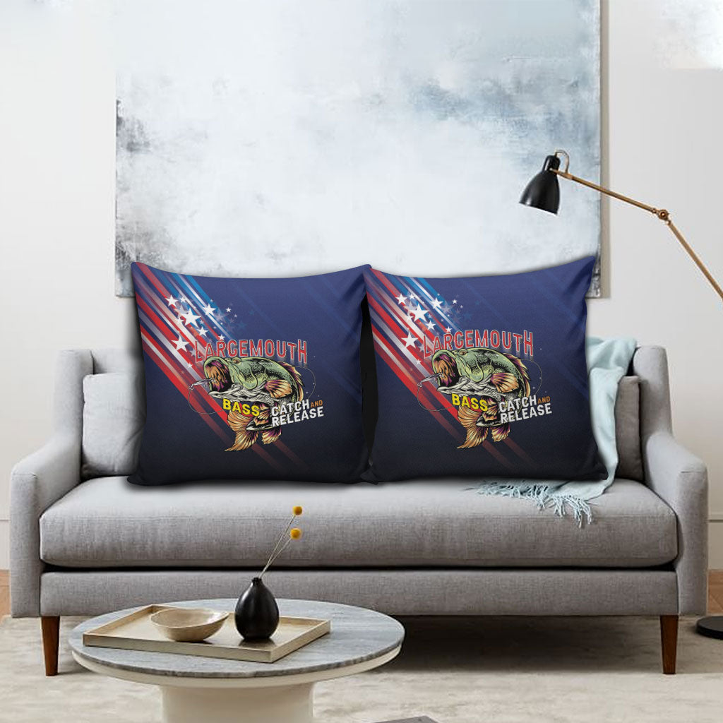 Largemouth Bass Fishing Pillow Cover American Flag