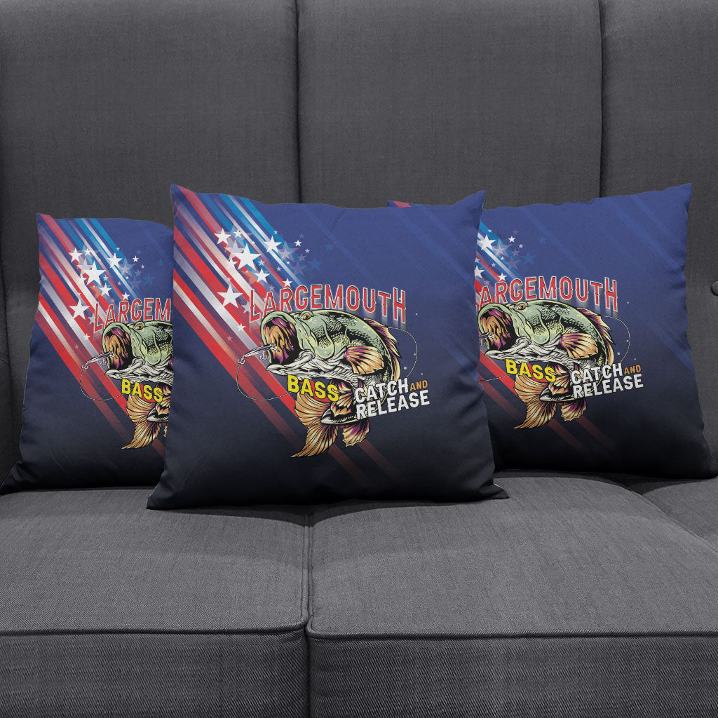 Largemouth Bass Fishing Pillow Cover American Flag
