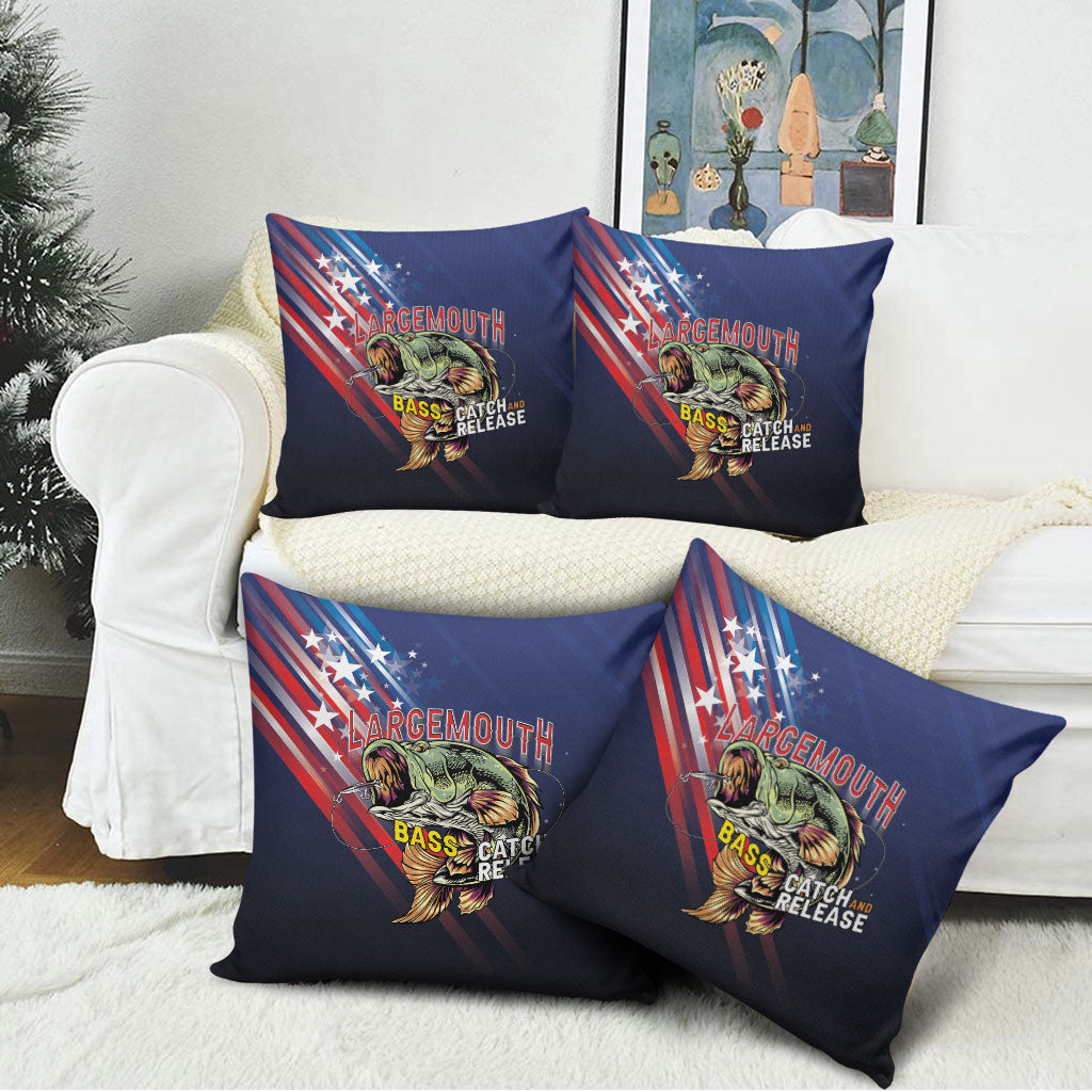 Largemouth Bass Fishing Pillow Cover American Flag