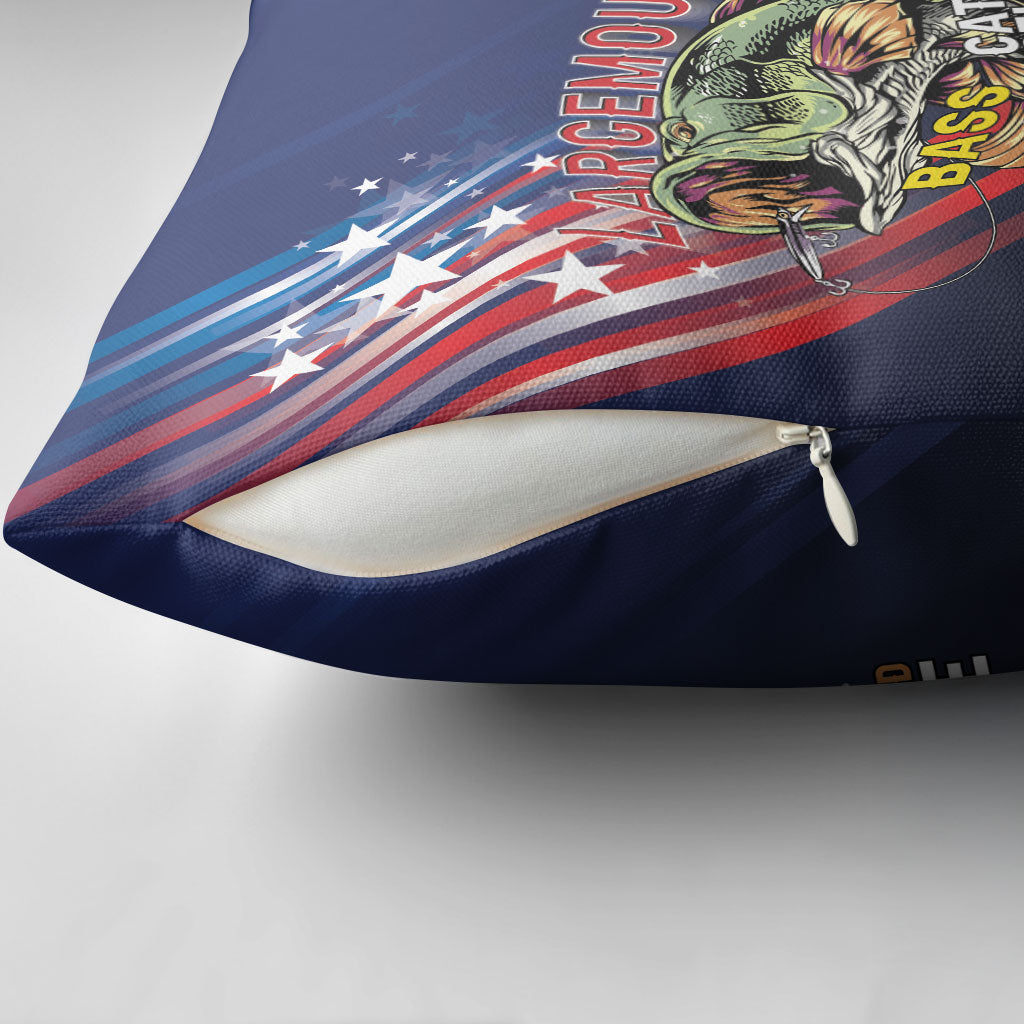 Largemouth Bass Fishing Pillow Cover American Flag