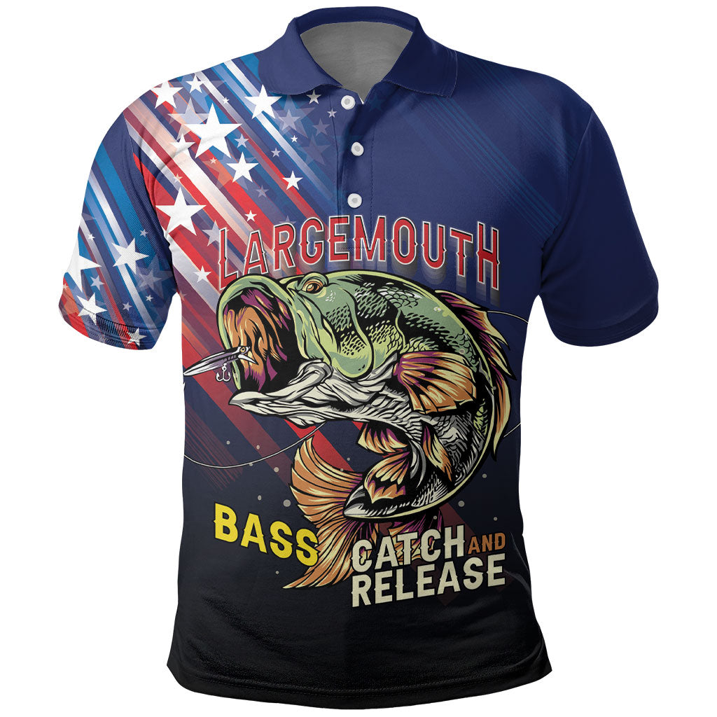 Personalized Largemouth Bass Fishing Polo Shirt American Flag