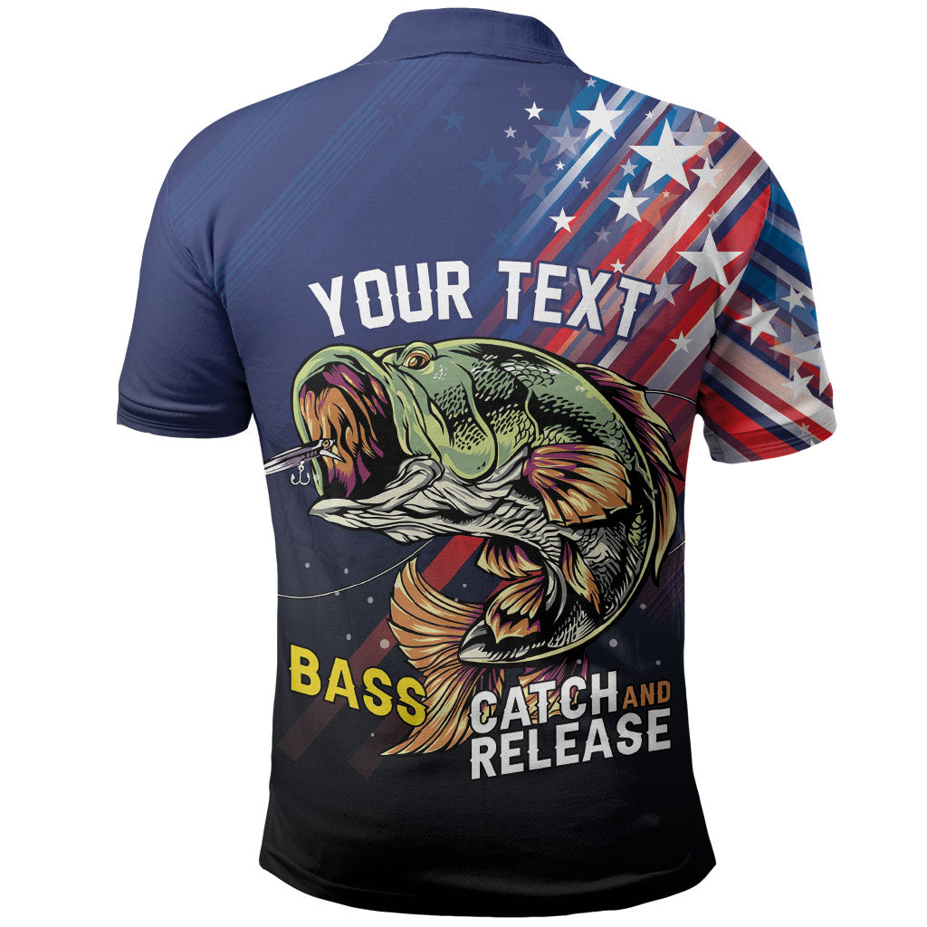 Personalized Largemouth Bass Fishing Polo Shirt American Flag