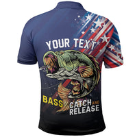 Personalized Largemouth Bass Fishing Polo Shirt American Flag