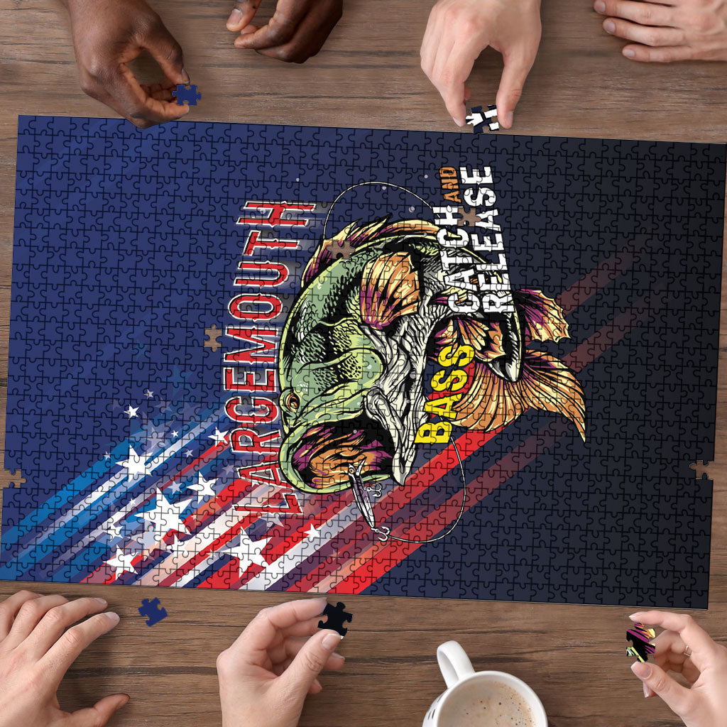 Largemouth Bass Fishing Puzzle American Flag