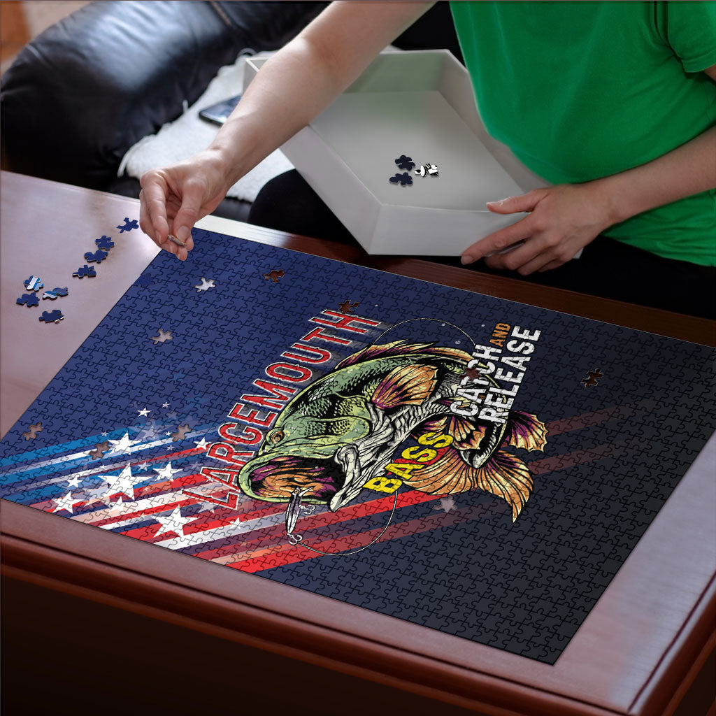 Largemouth Bass Fishing Puzzle American Flag