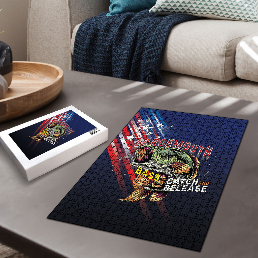 Largemouth Bass Fishing Puzzle American Flag