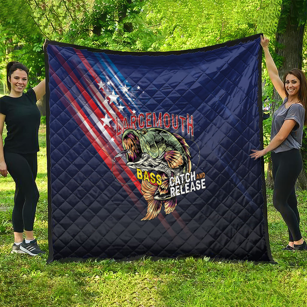 Largemouth Bass Fishing Quilt American Flag