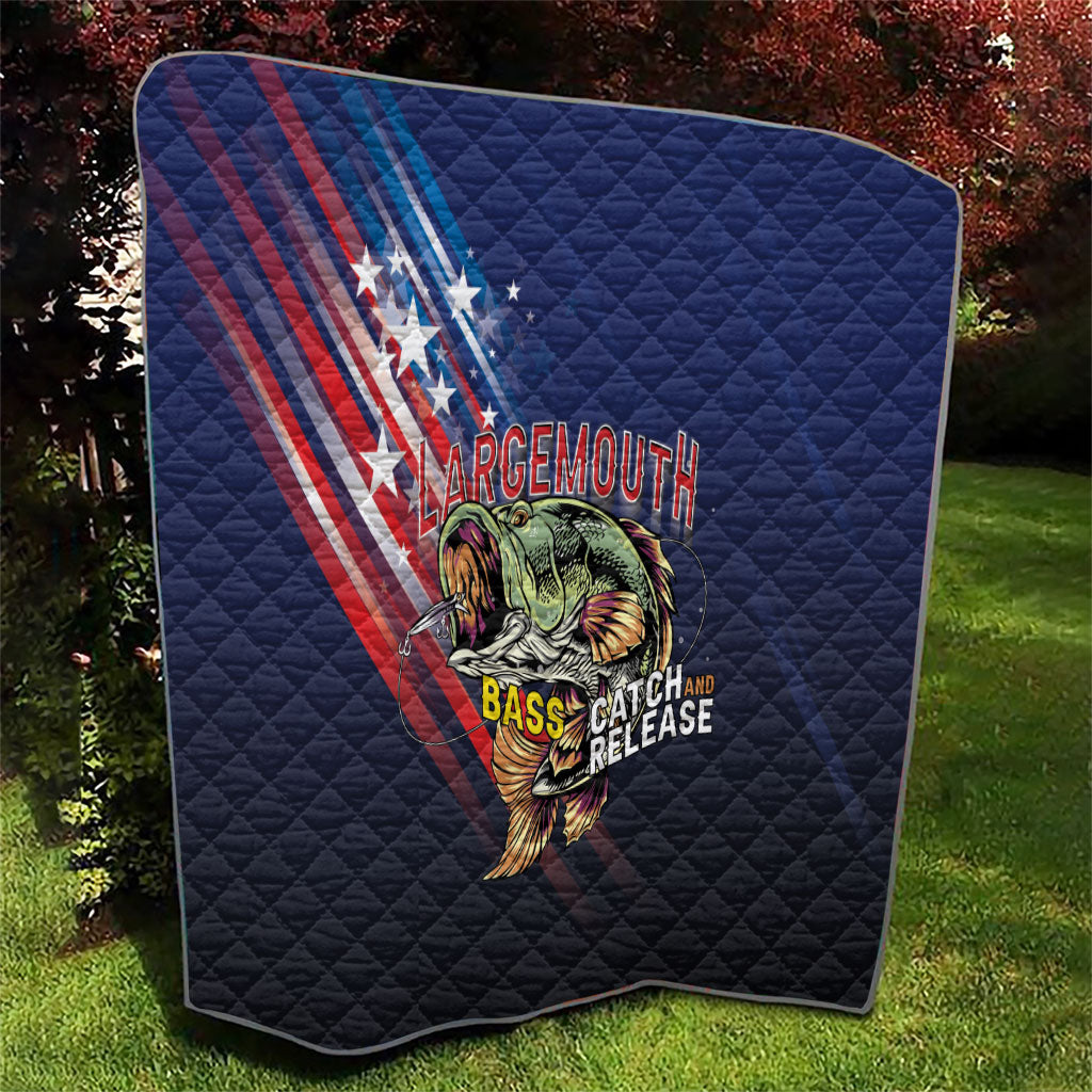 Largemouth Bass Fishing Quilt American Flag