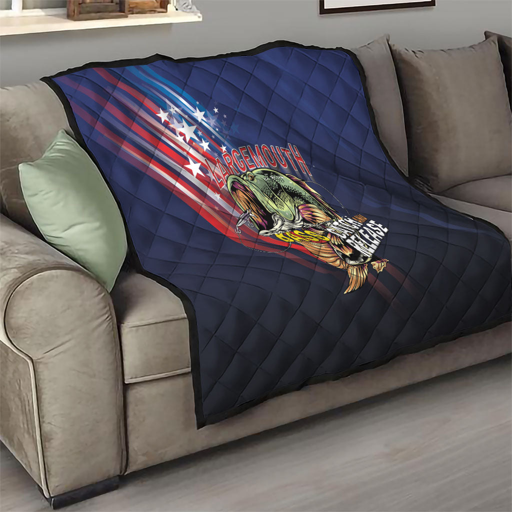 Largemouth Bass Fishing Quilt American Flag