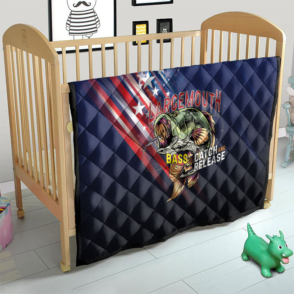 Largemouth Bass Fishing Quilt American Flag