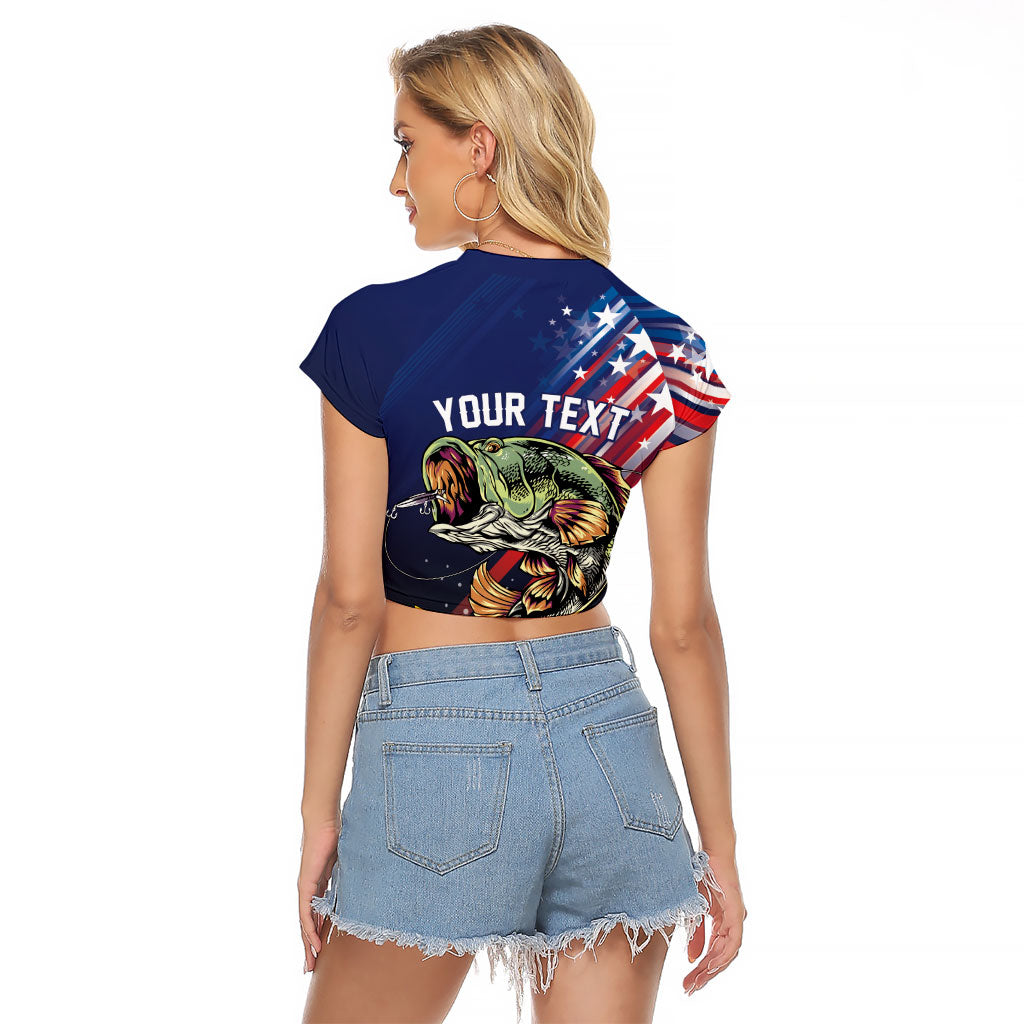 Personalized Largemouth Bass Fishing Raglan Cropped T Shirt American Flag