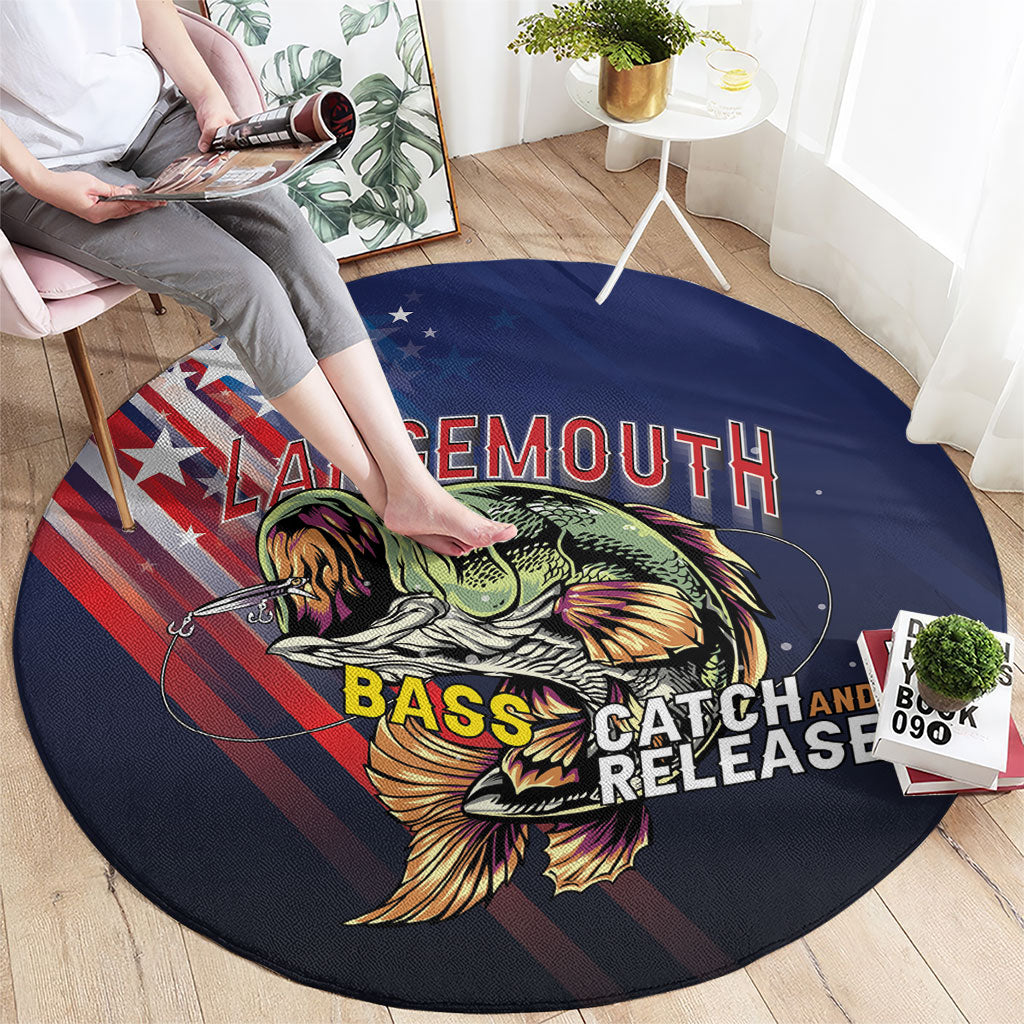 Largemouth Bass Fishing Round Carpet American Flag