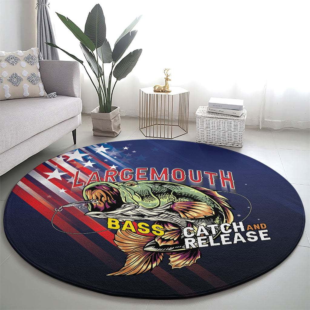 Largemouth Bass Fishing Round Carpet American Flag