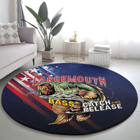 Largemouth Bass Fishing Round Carpet American Flag