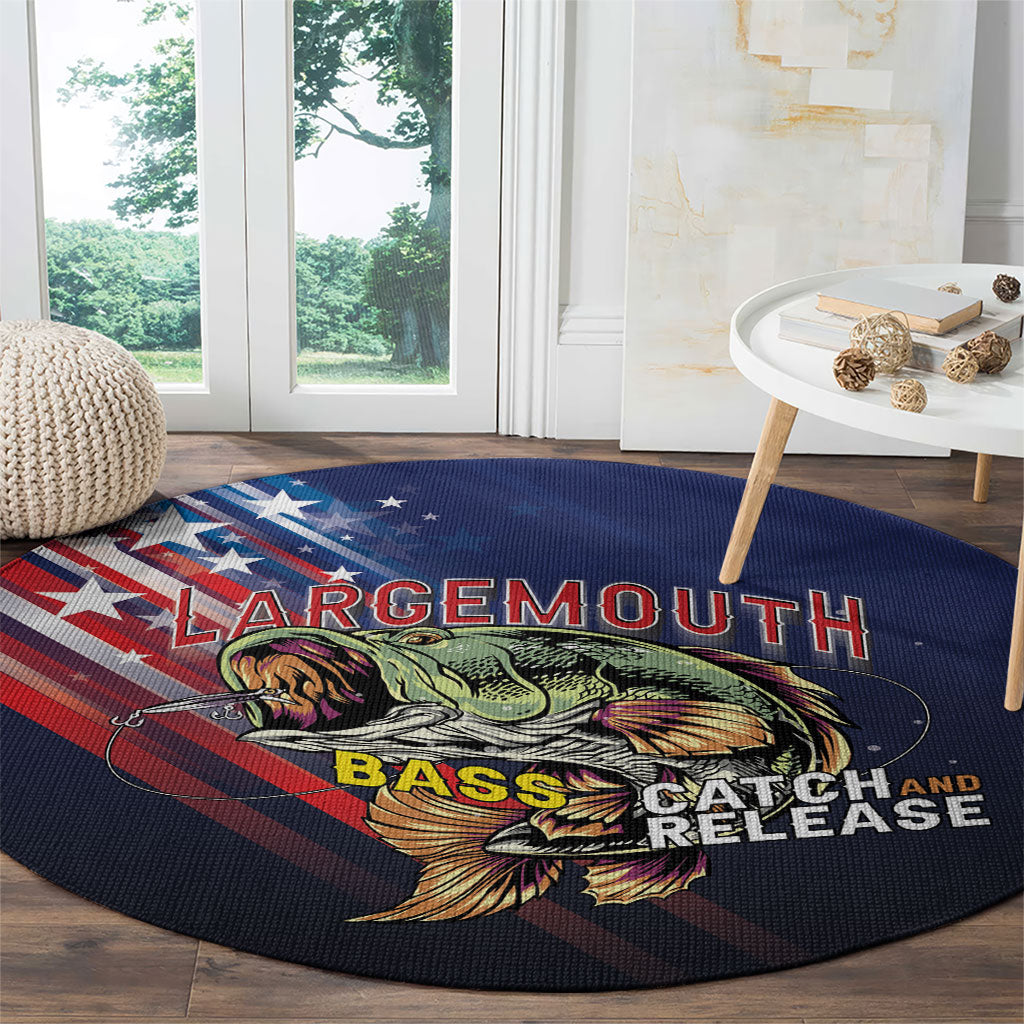 Largemouth Bass Fishing Round Carpet American Flag