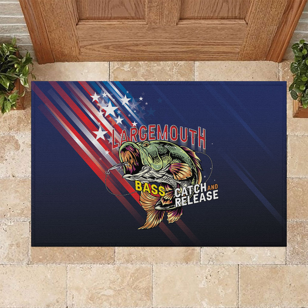 Largemouth Bass Fishing Rubber Doormat American Flag