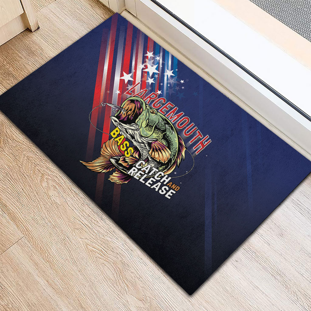 Largemouth Bass Fishing Rubber Doormat American Flag