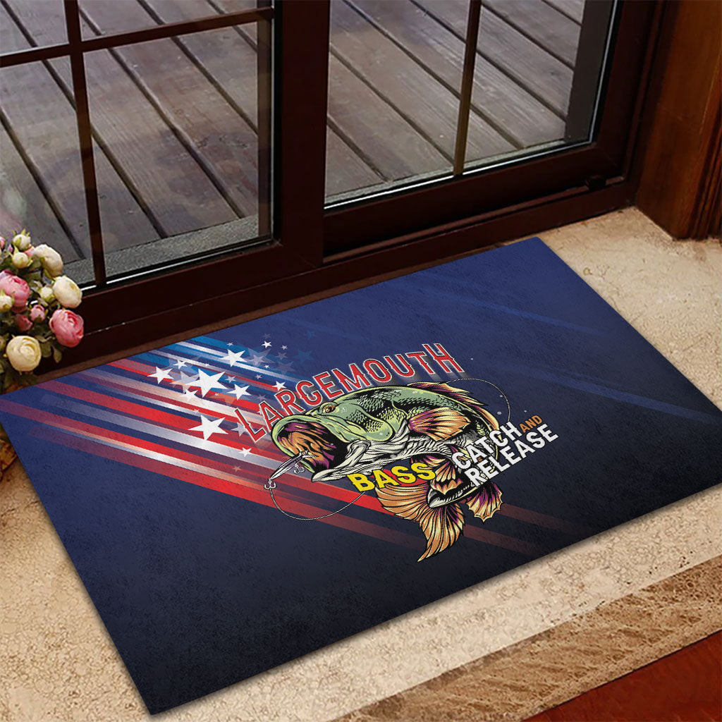 Largemouth Bass Fishing Rubber Doormat American Flag