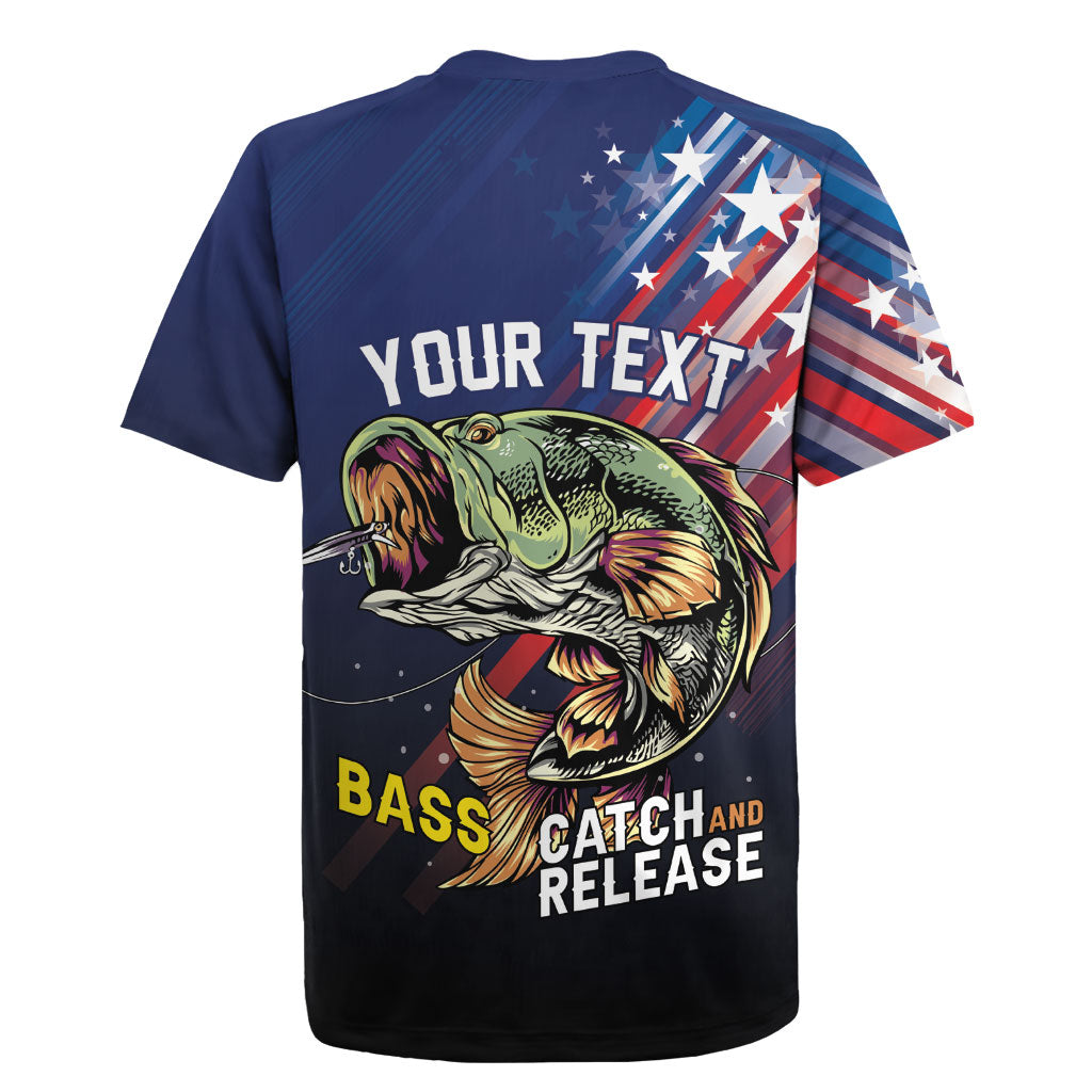 Personalized Largemouth Bass Fishing Rugby Jersey American Flag