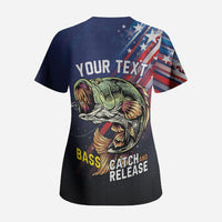 Personalized Largemouth Bass Fishing Scrub Top American Flag