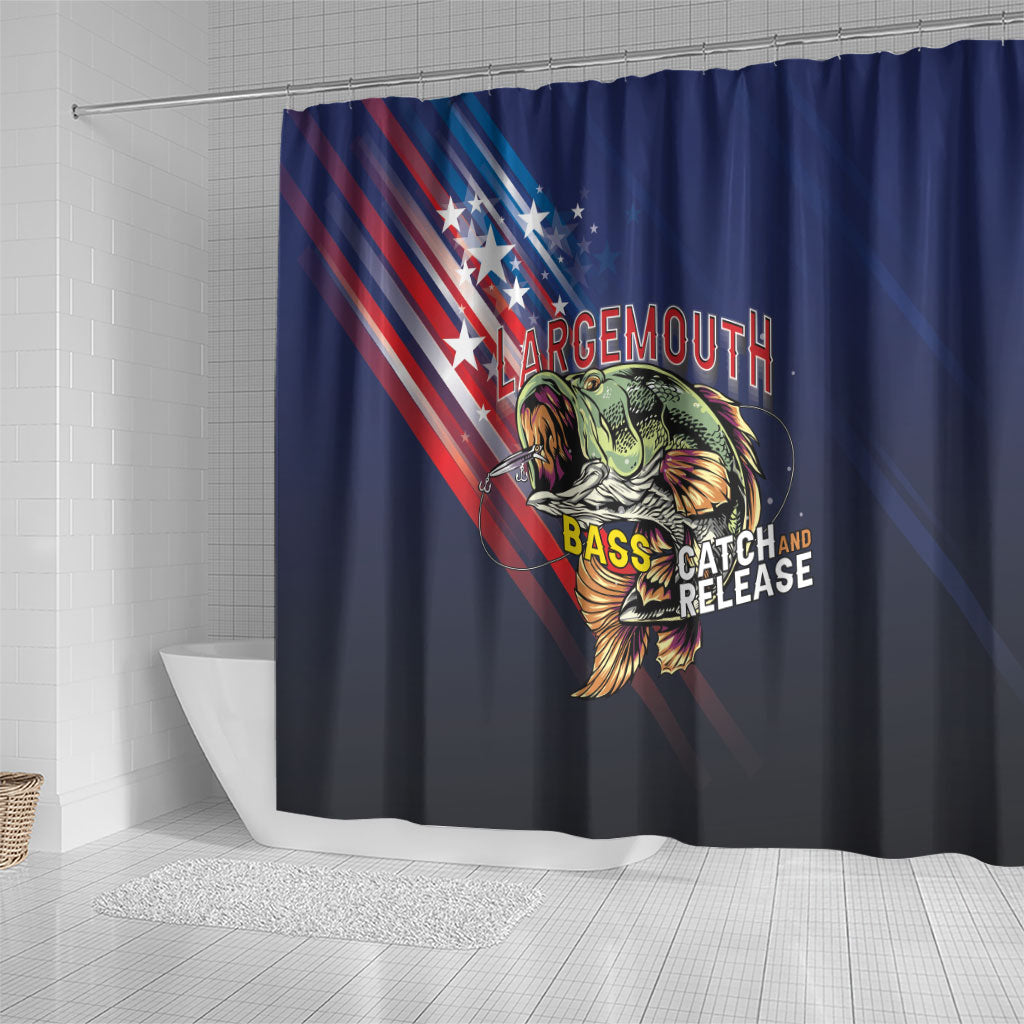 Largemouth Bass Fishing Shower Curtain American Flag