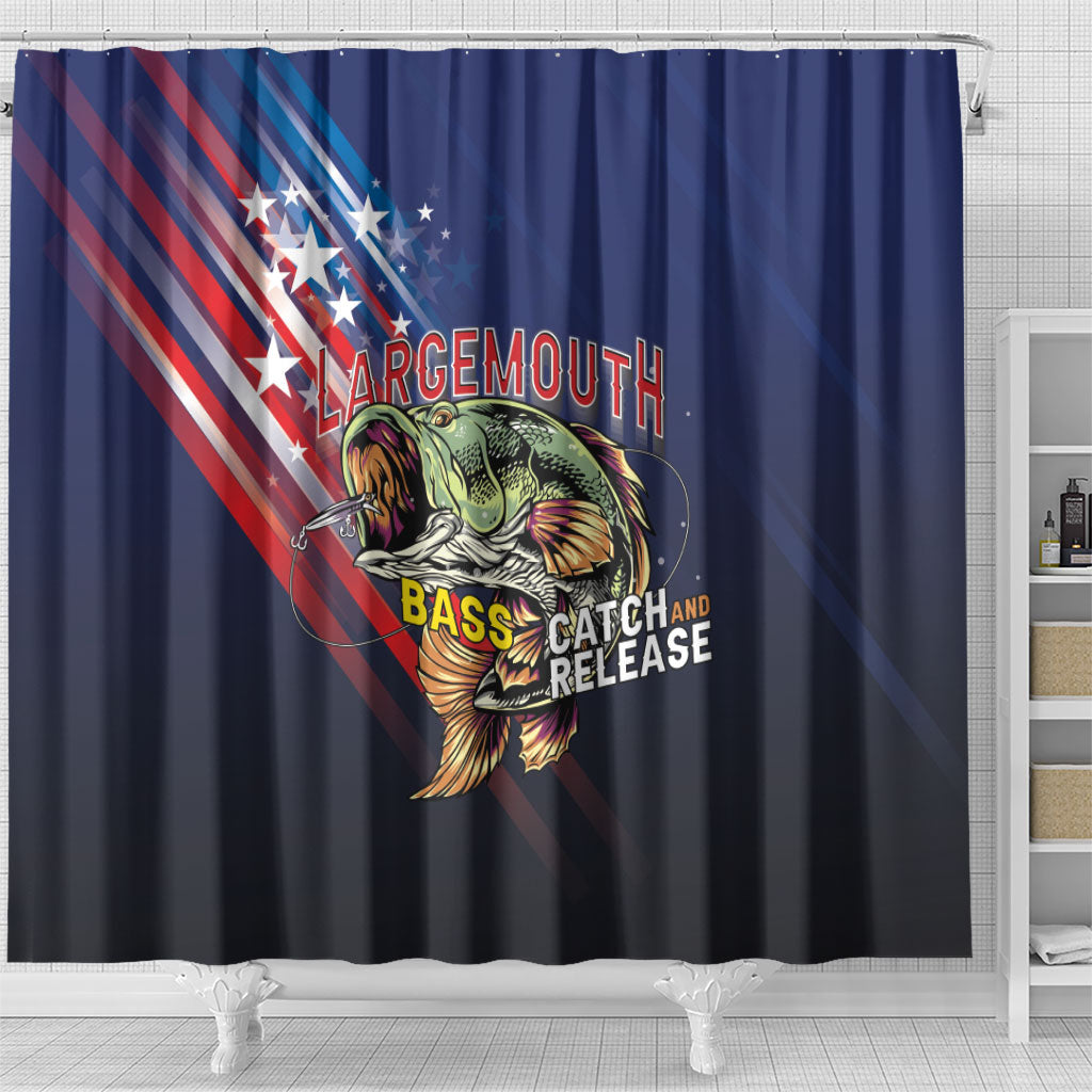 Largemouth Bass Fishing Shower Curtain American Flag